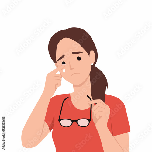 Woman experiencing eye pain or discomfort.