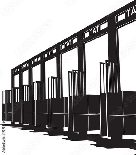Horse racing starting gate silhouette with multiple stalls for track competition events