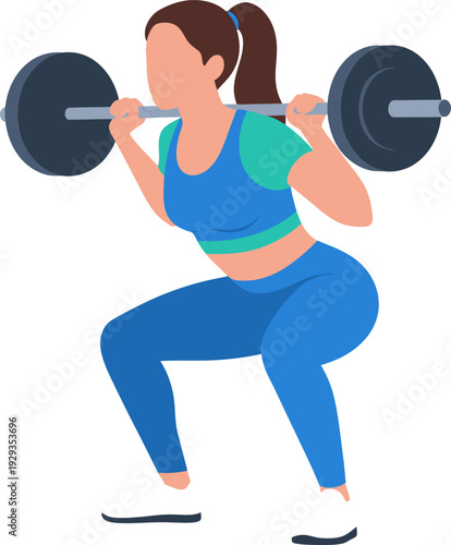 Woman Squatting with Barbell Fitness Weightlifting Exercise.