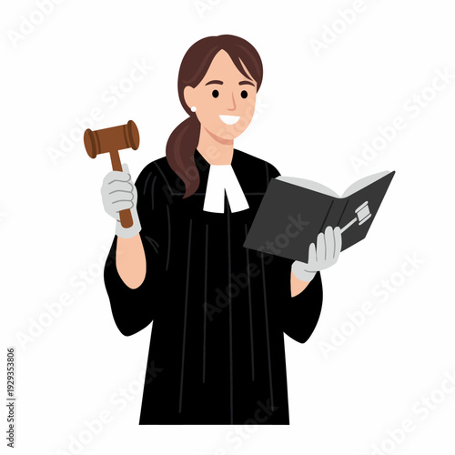 Female Judge with Gavel and Law Book.