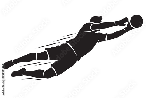 Soccer Goalkeeper Diving to Save Ball Silhouette Vector Illustration