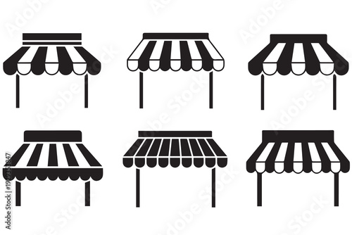 Set of Striped Storefront Awning Icons for Market and Retail Shop Design