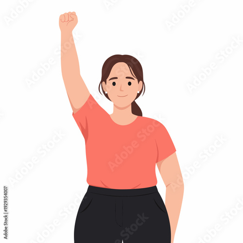 Woman raising fist in empowerment gesture.