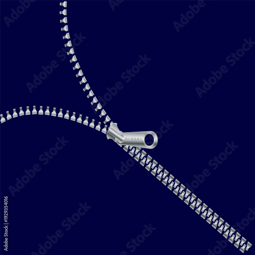 3d realistic vector open zipper background. Design concept banner. Illustration on transparent background