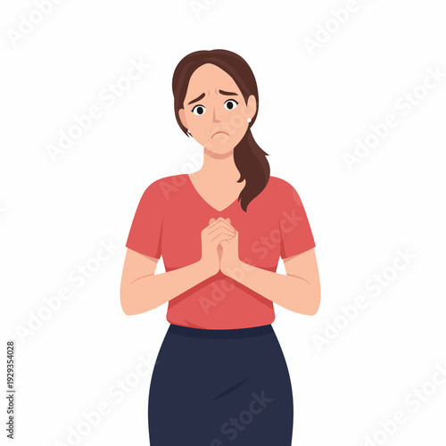 Woman praying with clasped hands hope and faith concept.