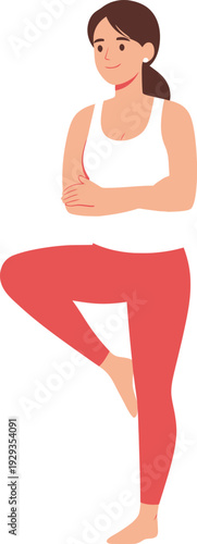 Woman Practicing Tree Pose Yoga Meditation Balance.