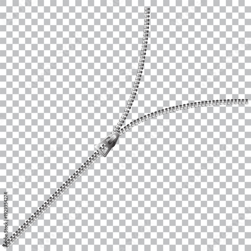 3d realistic vector open zipper background. Design concept banner. Illustration on transparent background