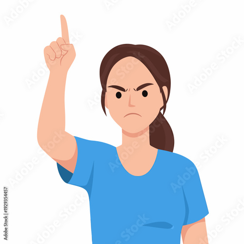 Angry woman pointing finger warning disagreement.