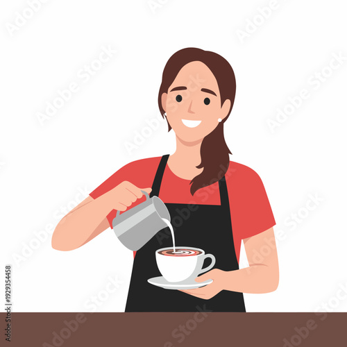 Barista pouring coffee into cup coffee shop service.