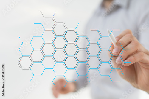 Abstract hexagon network structure.  Business, technology, connection concept.
