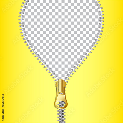 3d realistic vector open zipper background. Design concept banner. Illustration on transparent background