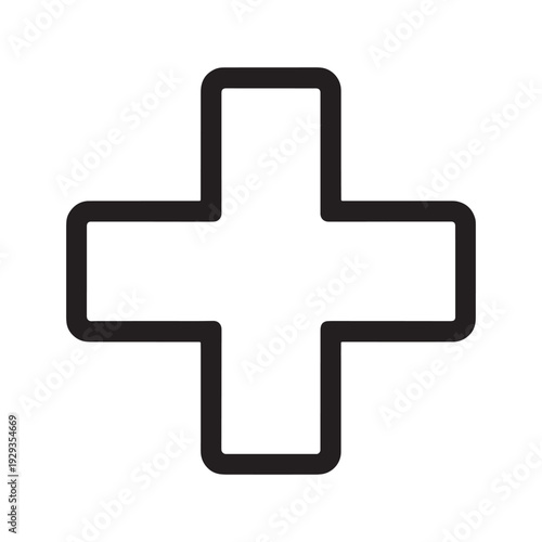 Bold Red Hospital Cross Icon representing healthcare, medical assistance, and urgent care. Clean vector graphic.