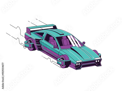 Futuristic Teal Hover Car Speeding Through Space.