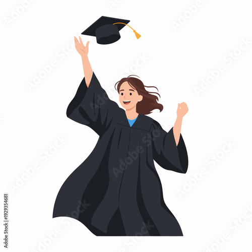 Graduate Woman Celebrating with Cap in Air.