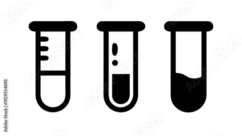 Chemical test tube pictogram icons set. Chemical lab equipment isolated on white. Experiment flasks for science experiment.