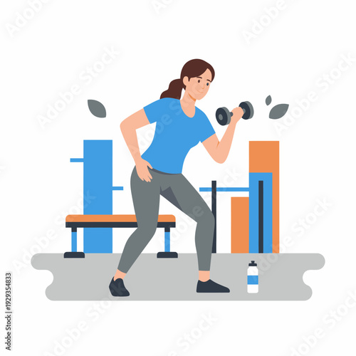 Woman Exercising with Dumbbell in Gym.