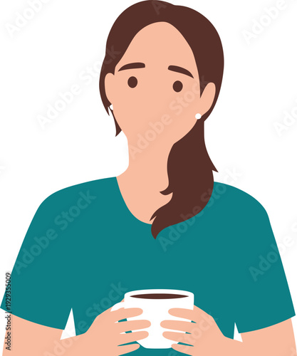 Woman holding coffee cup relaxed morning moment.