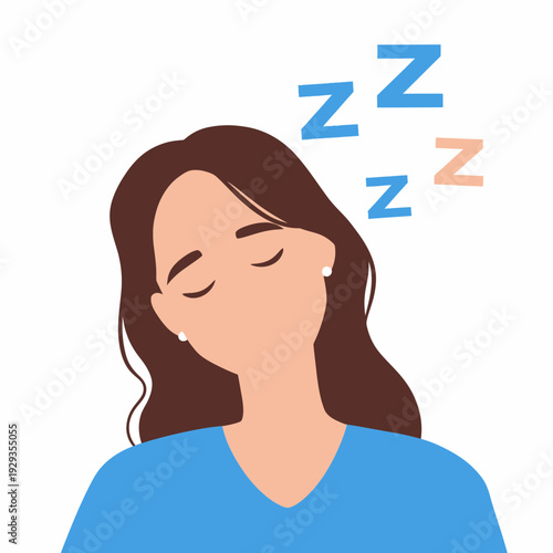 Woman sleeping peacefully with Zzz bubbles.