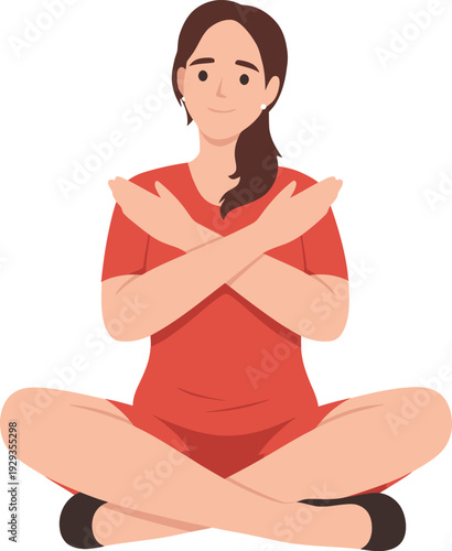 Woman meditating in lotus position yoga relaxation.