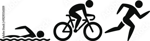 A graphic depicting the stages of a triathlon race with swimming, cycling, and running