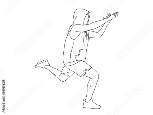 Man performing a dynamic split squat exercise with a focus on fitness and training.