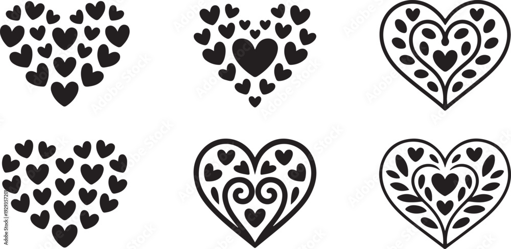 Fototapeta premium Heart shapes composition love valentine romantic symbol organic arrangement decorative elements valentine day abstract pattern