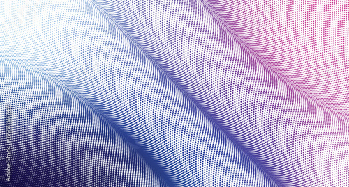 Abstract flowing wave pattern illustration composed of blue and purple gradient dots