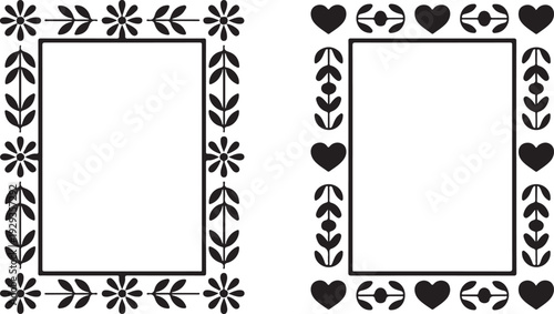 Decorative floral and heart frames borders with transparent background for photo or text placement