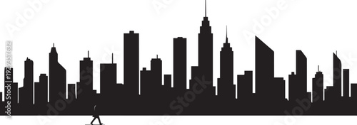 Urban city silhouette vector illustration with line art skyscraper skyline on transparent background