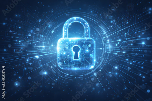 Cyber Security Concept with Digital Padlock and Data Protection Network