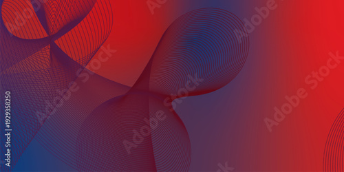 Red and navy blue luminous waves sweeping through a deep shadowy backdrop with scattered micro sparkles, modern technology atmosphere, vector style