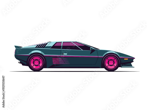 Retro Sports Car with Vibrant Pink Wheels.