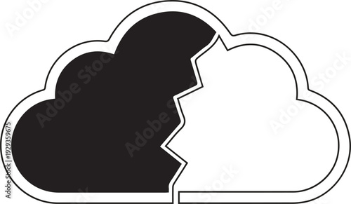 Broken cloud icon with jagged line separating two halves symbolizing data fragmentation or disruption