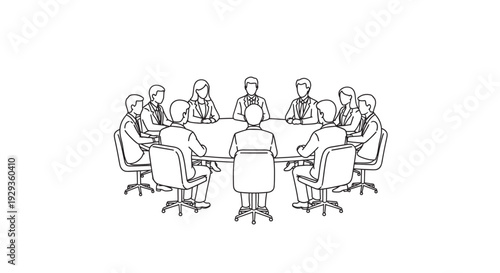Business team holding hands around table in office meeting illustration