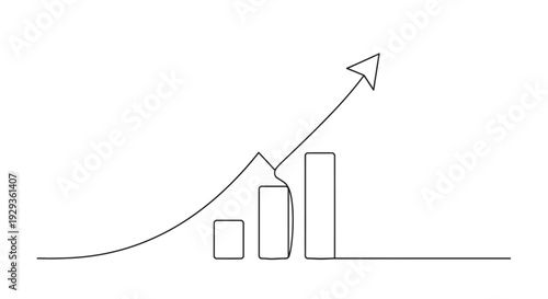 3D business growth chart with rising arrow showing financial success and increasing profits on white background