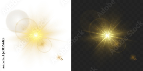 Photography Digital gold star PNG burst with golden light and glowing rays