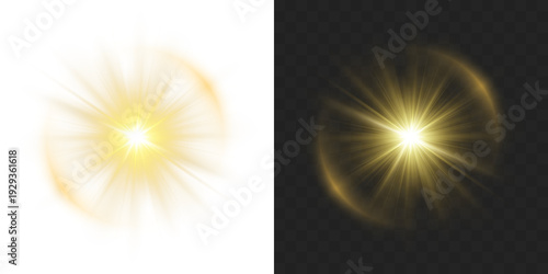 Canvastavla PNG gold star light sparkle and gold glow light effect