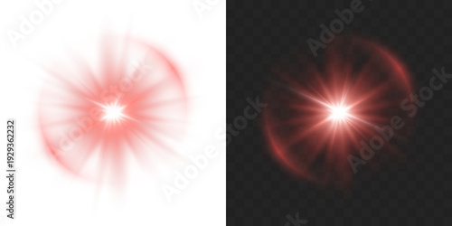 Bilde på lerret Glowing red stars with shimmering rays and lens flare effects