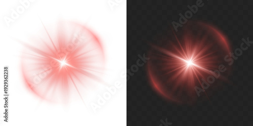Fotografía Glowing red stars with shimmering rays and lens flare effects