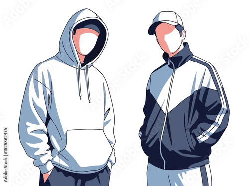 Two young men in casual streetwear posing confidently.