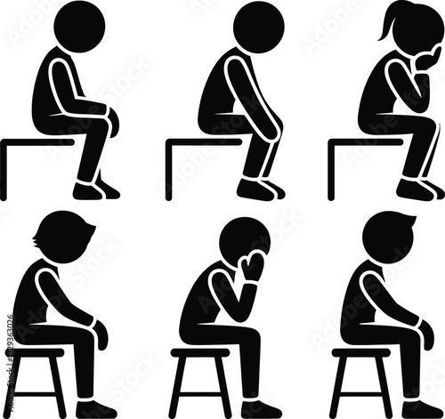 Series of icons depicting different sitting and contemplative postures on chairs