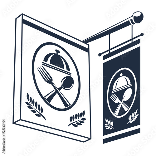 A sleek and modern logo featuring a stylized fork and knife representing dining restaurants and culinary experiences with elegance