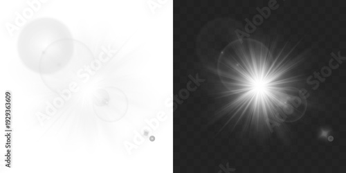 фотографія Sparkling white star, vector glowing star light effect