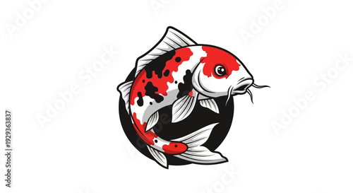Vibrant Koi Fish Illustration, Japanese Carp, Red White Black Colors