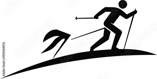 Cross Country Skier Silhouette Icon.