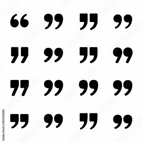 Black Quotation Mark Icon Set, Quote Symbol Typography Vector Collection