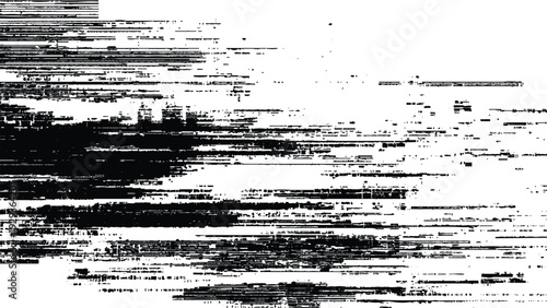 Glitch art digital distortion effect with horizontal lines and white space