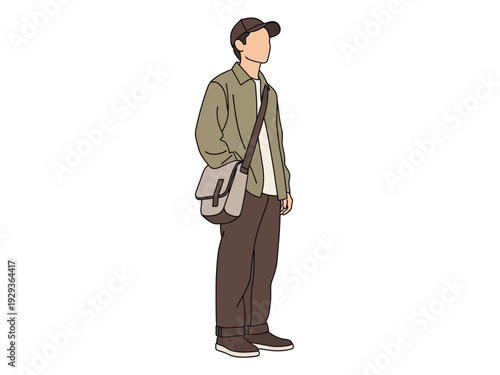 Young Man Standing Confidently with Messenger Bag.