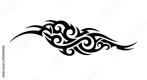 Black Tribal Tattoo Design Element, Abstract Swirls and Flames