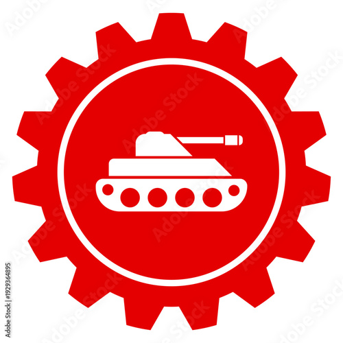 Rotes Zahnrad Icon mit Panzer Militär Technik Armee Einstellungen Vektor Grafik auf transparent Hintergrund PNG Design